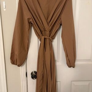 Tie-Front Long Sleeve Maxi Dress in Camel